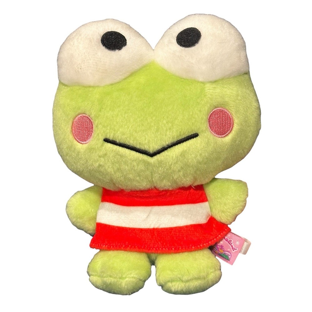 Sanrio Keroppi 7" Plush‎ Green Frog Stuffed Animal with Red White Striped Outfit